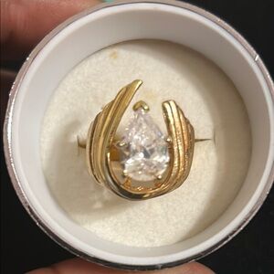 Elegant Gold and Crystal Teardrop Ring Sz 6